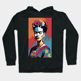 Frida's Chromatic Aura: Colorful Portrait Hoodie